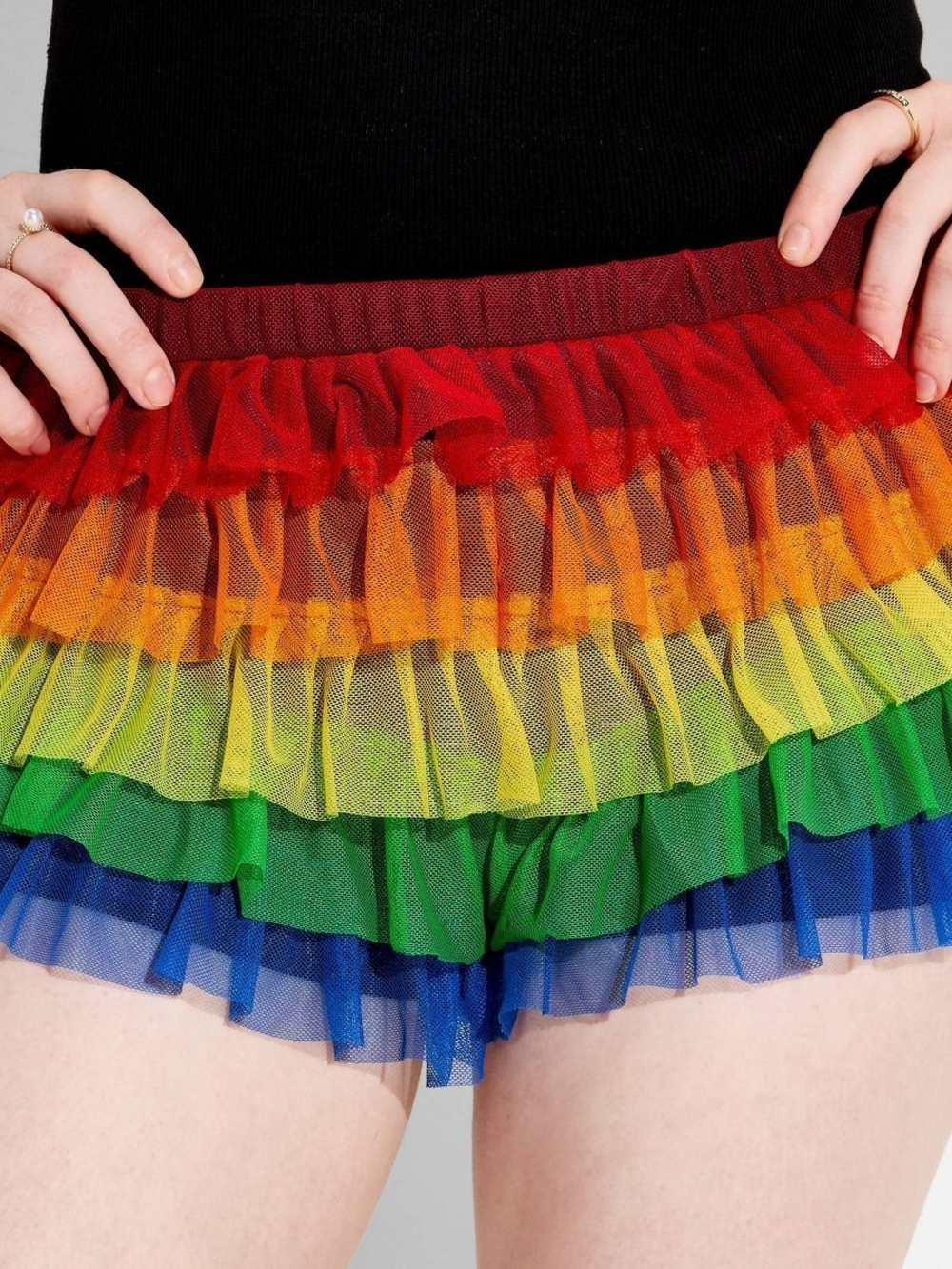 Rainbow Tiered Tulle Shorts - Multicolor Ruffle Mini